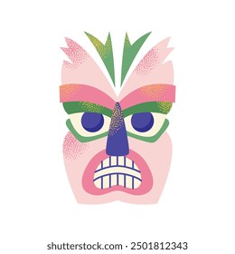 Set of tiki masks. Cartoon ceremonial tiki totem masks, Wooden Totems, Ornamental Hawaiian Mask, Fantasy African Mask Sculpture. Vector illustrations Ethnic tribal ritual masks isolated on background