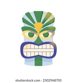 Set of tiki masks. Cartoon ceremonial tiki totem masks, Wooden Totems, Ornamental Hawaiian Mask, Fantasy African Mask Sculpture. Vector illustrations Ethnic tribal ritual masks isolated on background