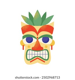 Set of tiki masks. Cartoon ceremonial tiki totem masks, Wooden Totems, Ornamental Hawaiian Mask, Fantasy African Mask Sculpture. Vector illustrations Ethnic tribal ritual masks isolated on background