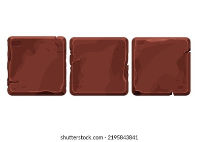 Set tile Game block ground or stone material, brick isolated on white background. Game ui element, casual, textured and detailed.