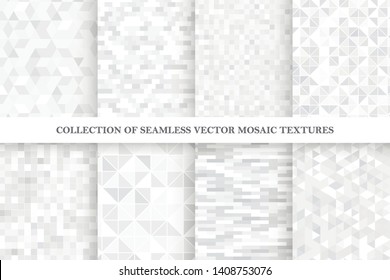 Set of tile geometric vector seamless patterns. White and gray mosaic endless textures. You can find repeatable bakgrounds in swatches panel.