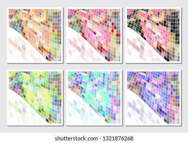 Set of tiles from abstract composition with a wavy mosaic on a white background. Bright and pastel colors. Vector illustration for your design.