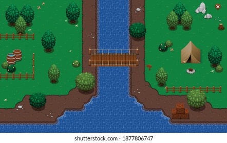 Set of tiles and objects with nature theme for creating top down RPG video games