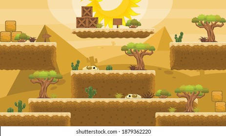 FliesenSet mit Sand-Thema für das Erstellen von Seitenrollen-Platformer-Spiel mit Wüste-und Pyramidenthema