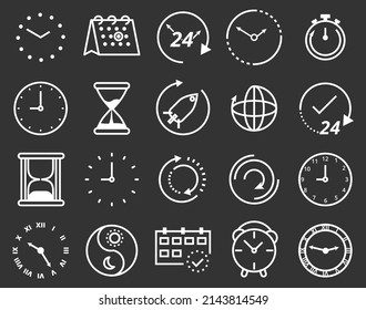 Set of time alarm alarm thin outline icon. Vector illustrator.