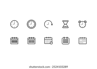 Conjunto de ícones de hora e calendário Ilustração do vetor