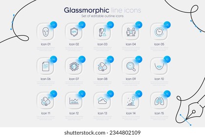 Set of Time change, Time management and Document line icons for web app. Discrimination, Lungs, Coronavirus icons. Spf protection, Selenium mineral, Niacin signs. Bitcoin graph. Vector