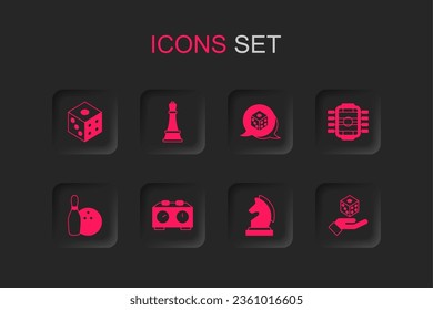 Set Time chess clock, Chess, Game dice, Table football,  and Bowling pin and icon. Vector
