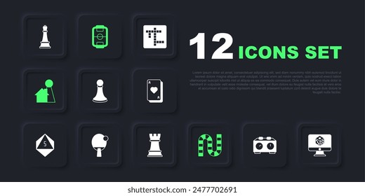 Set Time chess clock, Game dice, Chess pawn, Board game, Chip for board, Racket, Table football and  icon. Vector