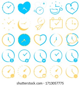 Set of time, clock. Concept of UI design elements. Digital countdown app, user interface kit, mobile clock interface.