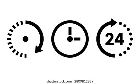 Set of time and clock duration symbols for hourly service and delivery tracking