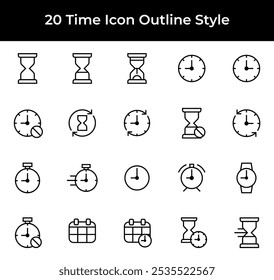 Conjunto de reloj de tiempo Reloj de arena Cronómetro Fecha Icono Outline Style