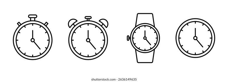 Set of Time and clock icon collection. Watch countdown, Stopwatch sign. Hand Watch symbol.