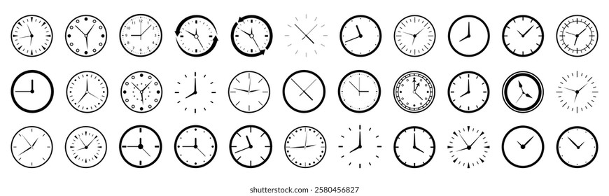 Set of time clock icons. Circle clock icons collection