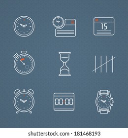 Set of time and clock icons on geometric background