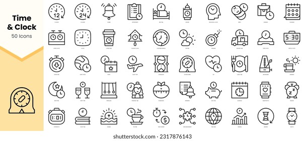 Set of time and clock Icons. Simple line art style icons pack. Vector illustration