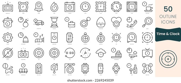 Set of time and clock icons. Thin linear style icons Pack. Vector Illustration