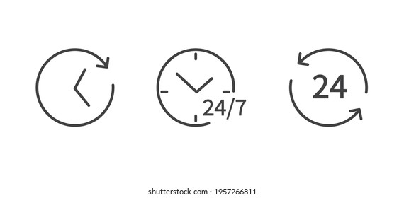 Set of Time and clock line icons isolated on white background. 24-7 service icon. Flat design. Vector illustration.