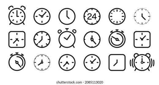 Set of time and clock line icons