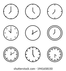 Set of time, clock, watch, timer vector simple outline icons for web and mobile design pack