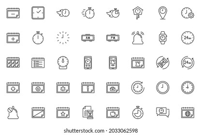 set of time and date line icons, calendar, event, schedule, management