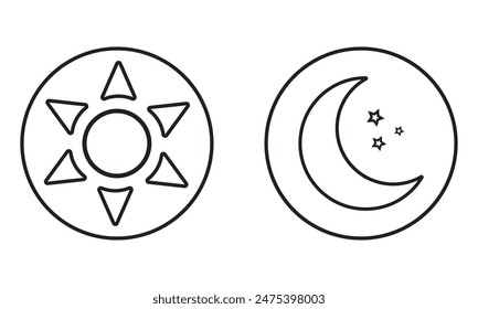 Set of time of the day icons. Sunset, sun, moon icons. Vector illustration