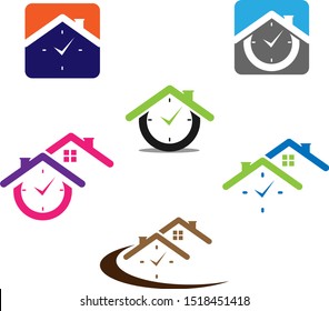 set Time House Icon Logo Design Element