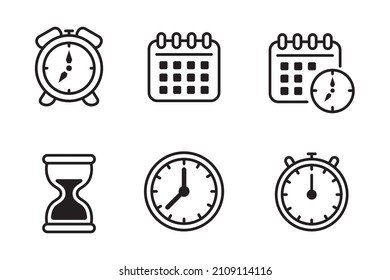 Set of time icon in simple black color isolated on white background