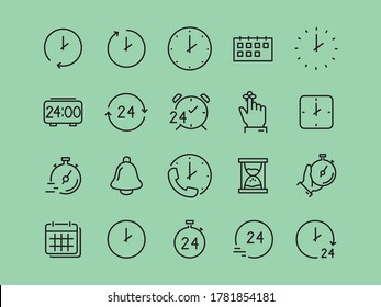 Juego de iconos de hora, calendario, reloj, recordatorio, hora, fecha