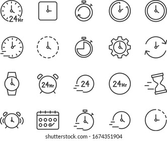 set of time icons, clock, 24 hr, timer, clock, stopwatch, calendar