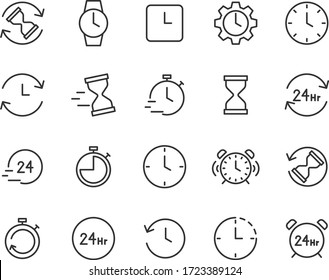 set of time icons, clock, watch, hourglass, timer, alarm