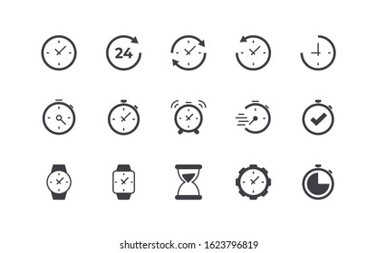 Set of Time Icons. Editable Stroke. 64x64 Pixel Perfect