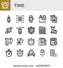 Set of time icons such as Alarm clock, Clock tower, Skill, Wristwatch, Shipping, Measure, Smartwatch, Big ben, Timer, Calculator, Hourglass, Second hand, Clock, Schedule , time