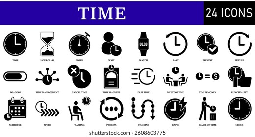 Set of Time Icons or symbols Vector fully editable file.