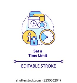 Set time limit concept icon. Information consumption. Prevent news overload abstract idea thin line illustration. Isolated outline drawing. Editable stroke. Arial, Myriad Pro-Bold fonts used