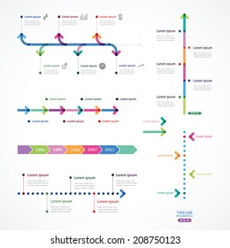 Set Of Time Line From Color Arrows