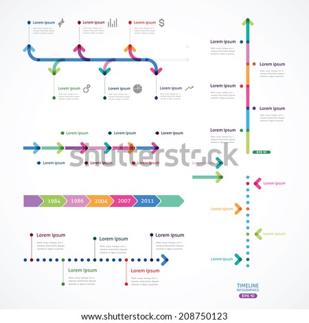 set of time line from color arrows