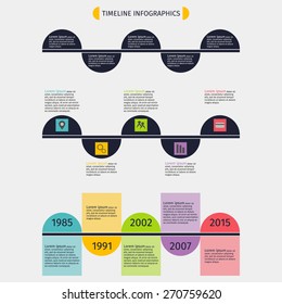 Set of time line from semicircles