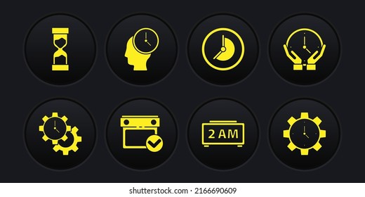 Set Time Management, Clock, Calendar with check mark, Digital alarm clock,  and Old hourglass icon. Vector