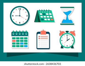 Set for Time Management Element with Flat Design Style