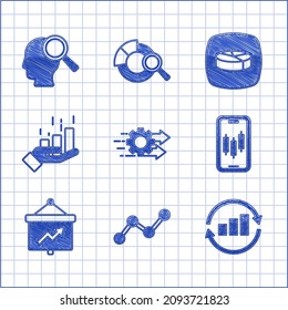 Set Time management, Graph chart infographic, Mobile stock trading, Board with, Financial growth, Pie and Search people icon. Vector