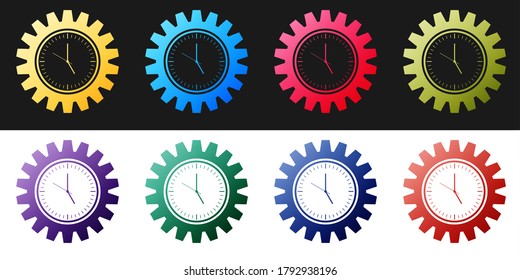 Icono de Administración de horas aislado en fondo blanco y negro. Señal de reloj y marcha. Símbolo de productividad.  Vector