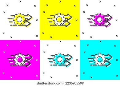Establecer el icono de administración de tiempo aislado en el fondo de color. Señal de reloj y marcha. Símbolo de productividad.  Vector