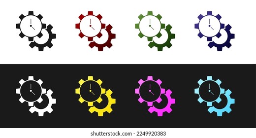 Icono de Administración de horas aislado en fondo blanco y negro. Señal de reloj y marcha. Símbolo de productividad.  Vector