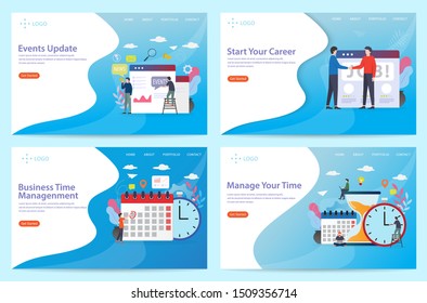 set of time management, landing page vector illustration concept