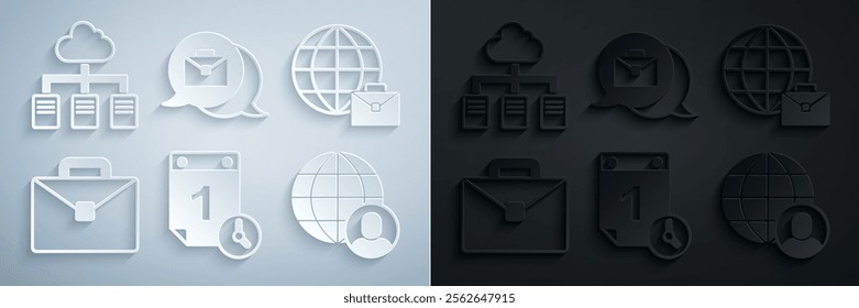 Set Time management, Online working, Briefcase, Freelancer,  and  icon. Vector