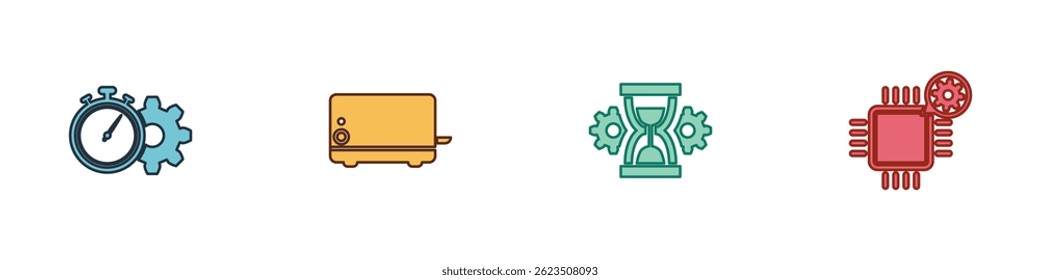 Set Time management setting, Toaster, Hourglass and Processor icon. Vector