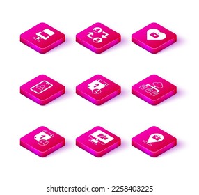 Set Time management, Video camera Off on computer, chat conference, Online working, Heart with text and Project team base icon. Vector