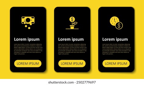 Set Time is money, Dollar plant and Stacks paper cash. Business infographic template. Vector