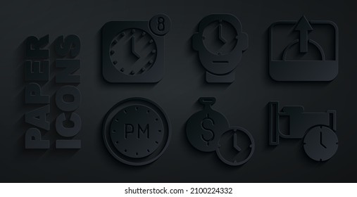 Set Time is money, Sunrise, Day time, to sleep, Clock and Alarm clock app mobile icon. Vector
